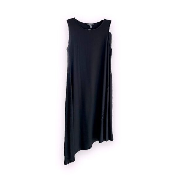 EILEEN FISHER | Black Asymmetrical Midi Dress (SP) - Picture 1 of 6